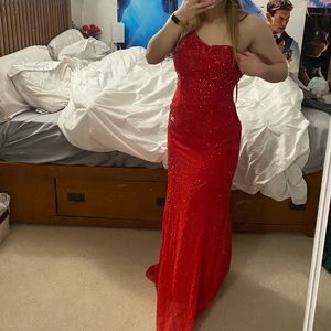 Red Sequin One Shoulder Mermaid Prom Dress Size 10